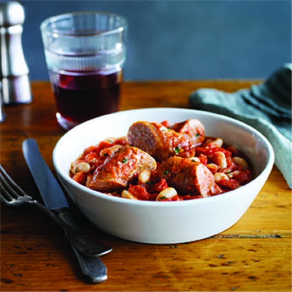 sausage and bean ragout served with wine