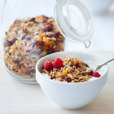 Homemade maple and candied-ginger granola