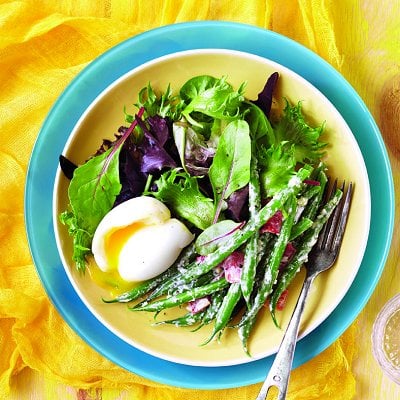 Creamy bean salad with soft-boiled egg