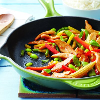 Basil chicken with mixed asian vegetables