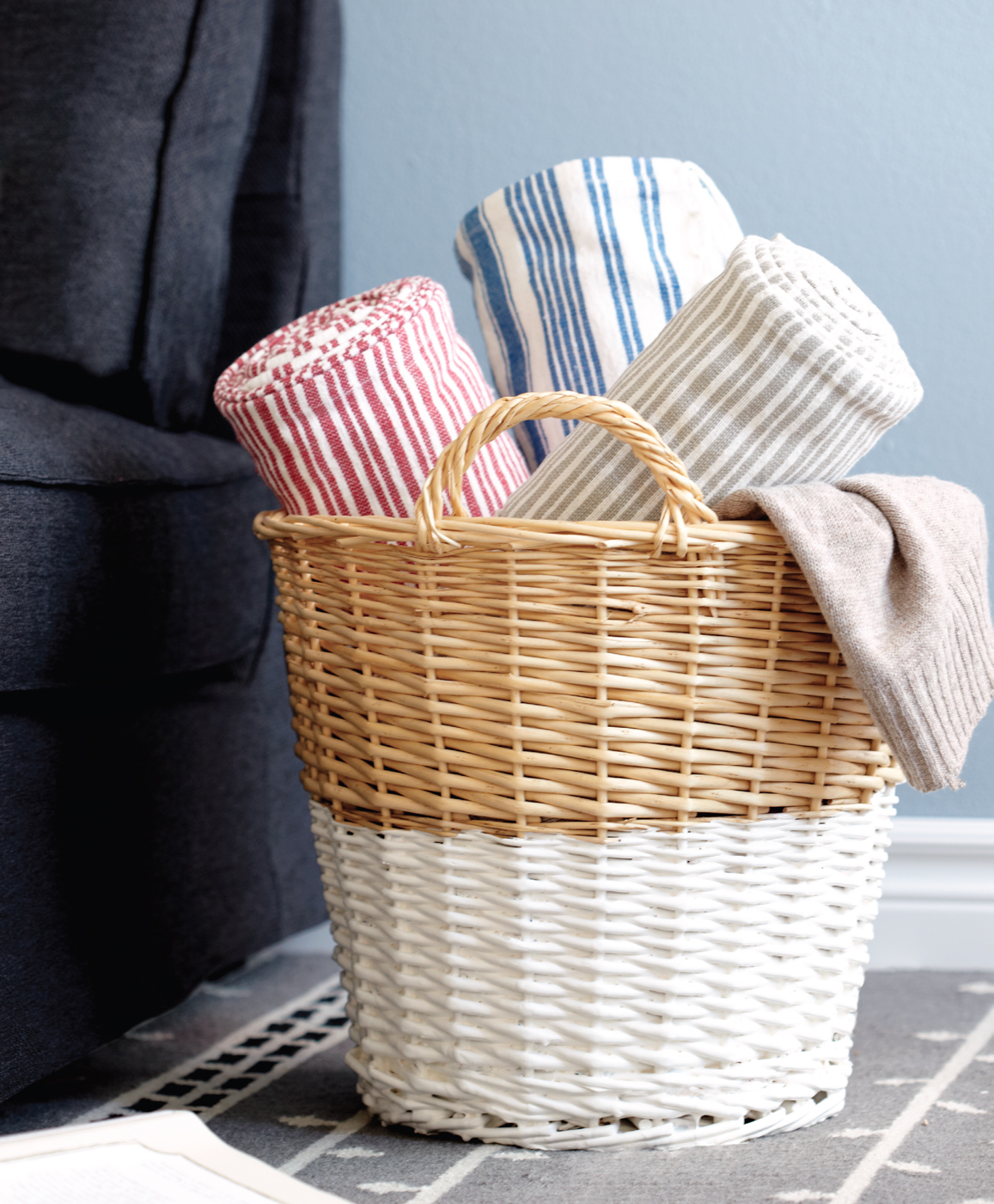 Laundry basket dipped in white paint