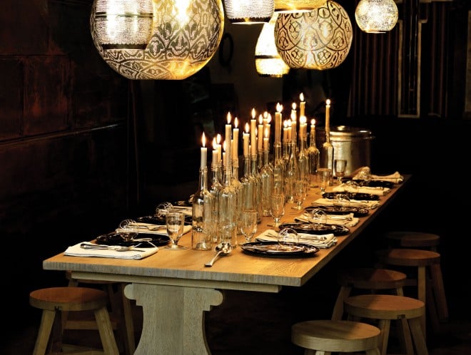 Candles-in-a-bottle, table, candelight, dinner party