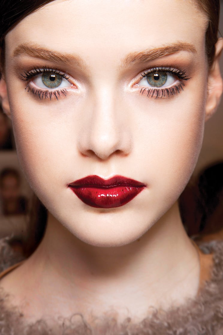 red lipstick on model, beauty show