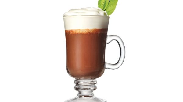 Jamaican hot chocolate in a glass mug