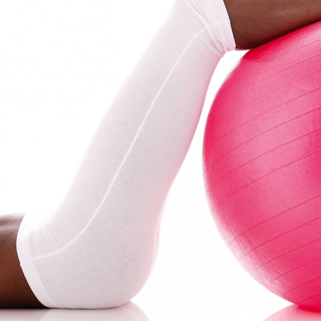 Legs, pink ball, exercise, white workout wear