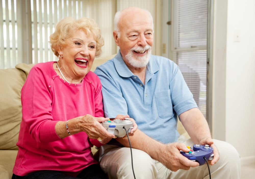 Seniors playing video games