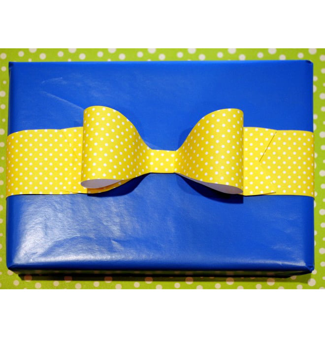 paper gift bow, blue present with yellow bow