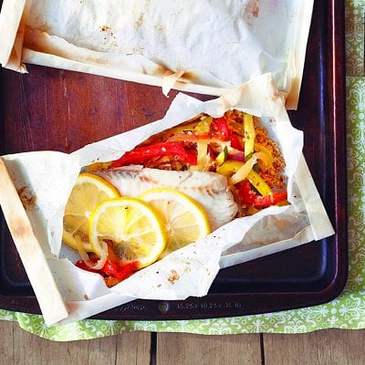 Cooked fish in parchment paper
