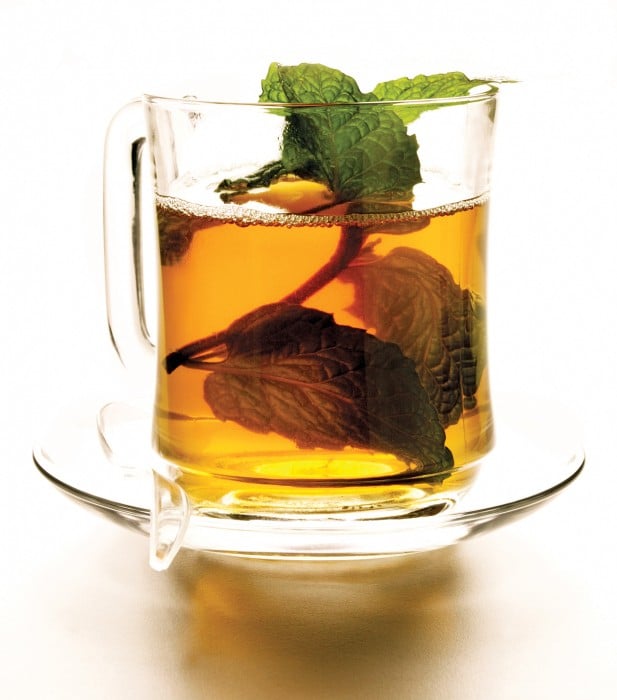 Peppermint tea with sprig of fresh mint