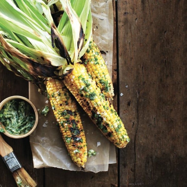 Gourmet BBQ corn on the cob with herb butter