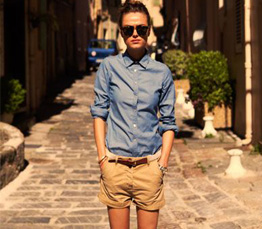 Tom boy: Chino shorts and chambray shirt