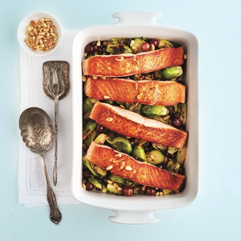 Pan-fried salmon with brussels sprouts