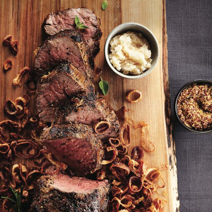 Peppery beef tenderloin with crispy shallots