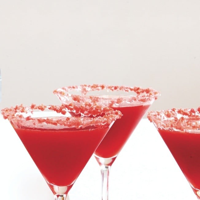 Strawberry martini with a pop rocks rim