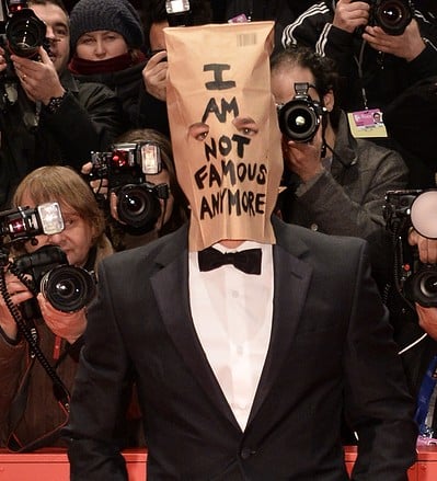 Shia LaBeouf Berlin Film Festival I Am Not Famous Anymore paper bag hat