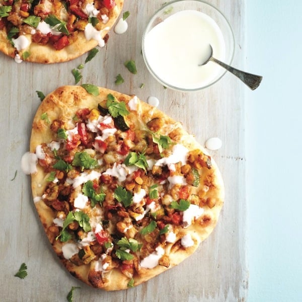 Indian vegetarian pizza with chickpeas