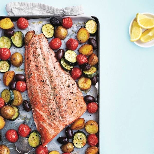 Provencal pan salmon with roasted vegetables