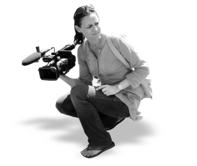 Journalist Tara Sutton in the field