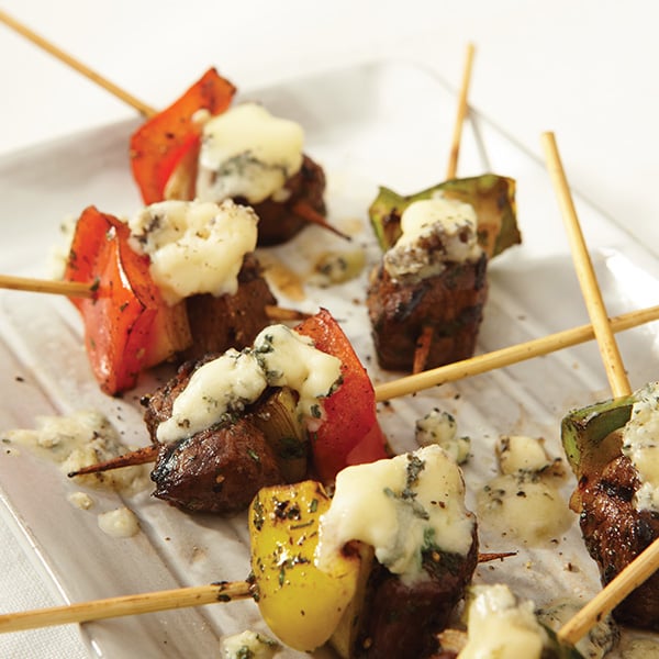 Beef and blue cheese brochettes