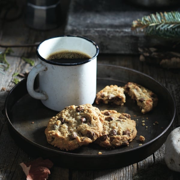 chocolate chip oatmeal cookies served with coffee