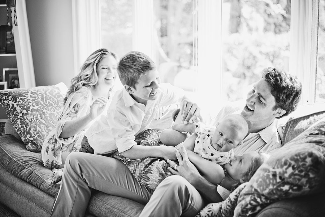 Grégoire and Trudeau at home in Ottawa’s Rockcliffe neighbourhood with their children (from left) Xavier, 7, Hadrien, now 10 months, and Ella-Grace, 5. Photo, Maude Chauvin.
