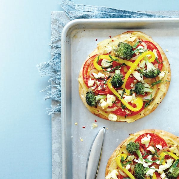 Pita pizza with hummus and mint