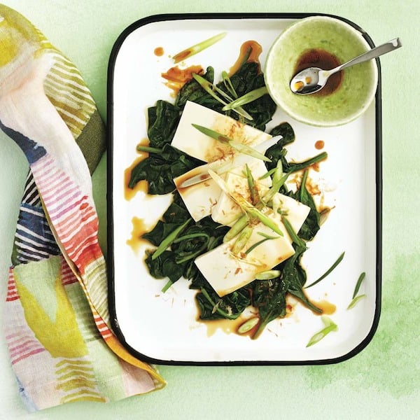 Chilled tofu with ginger-sesame spinach
