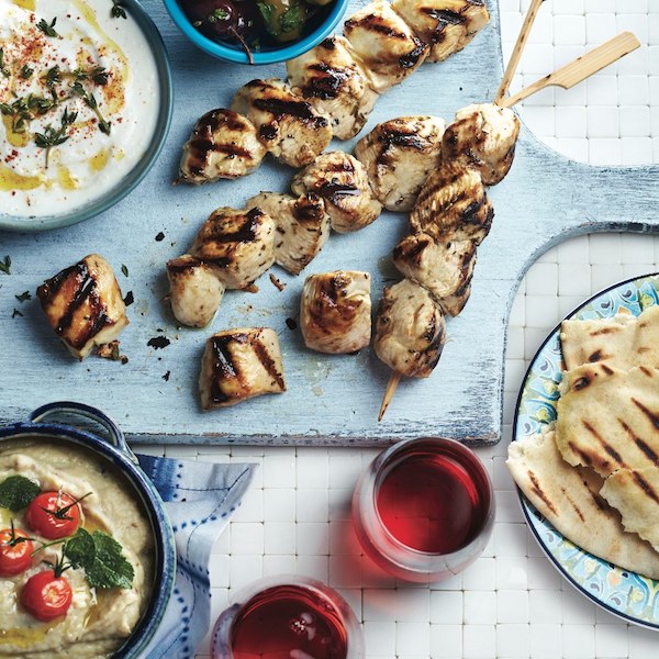 Grilled Greek chicken meze platter