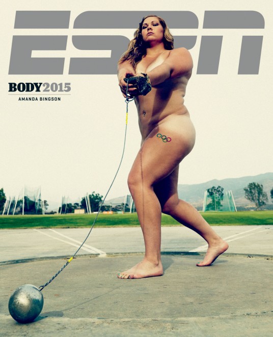 Hammer thrower Amanda Bingson on the cover of ESPN's body issue.