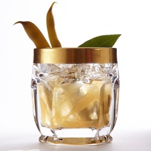 Savoury tequila cocktail with bay leaf and pickled beans