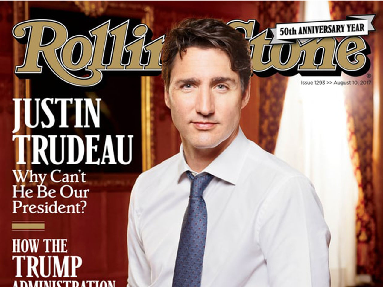 Prime Minister Justin Trudeau on the cover of The Rolling Stone. The prime minister was the subject of a glowing feature profile.