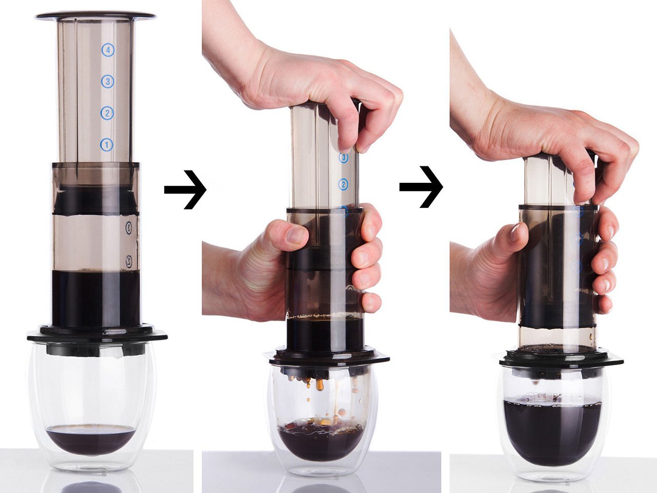 Image of a person brewing coffee using an AeroPress coffeemaker