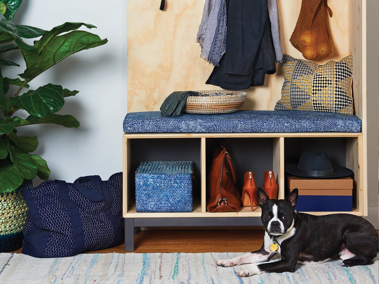 image of an organized entryway for hallway decorating ideas organizer and dog