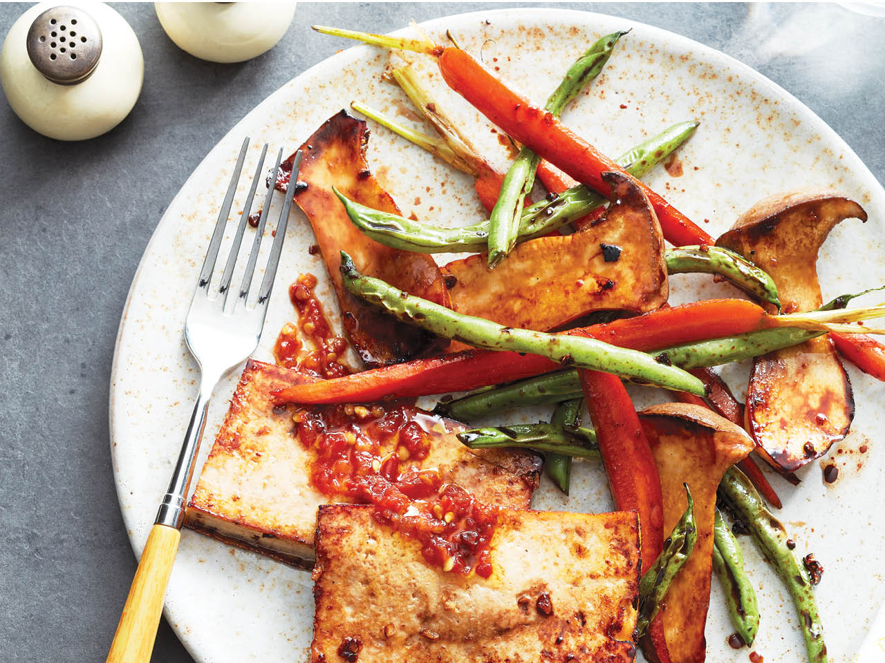 sheet pan tofu with sesame and roasted vegetables