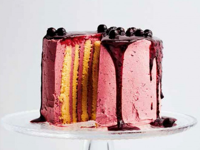 Lemon and blackcurrent stripe cake