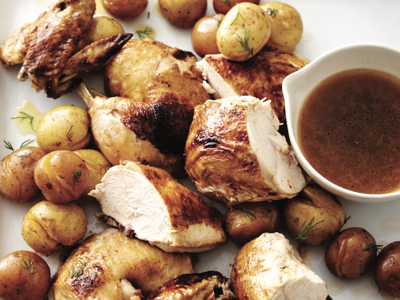 Faux-tisserie dilly chicken and potatoes