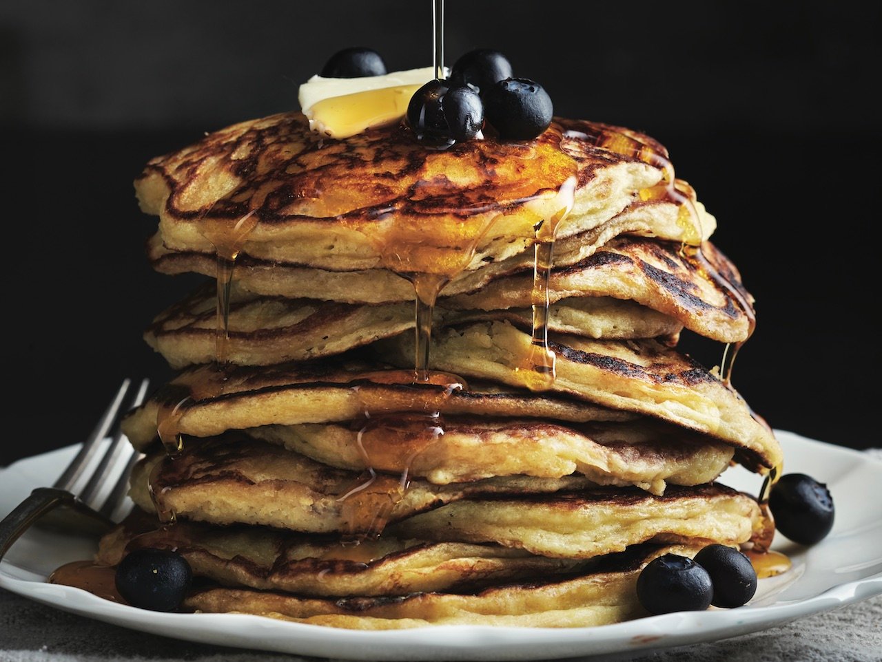 Stack of buttermilk pancakes.