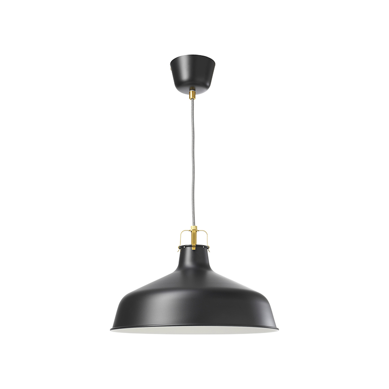 black wide-shade pendant lamp on a white background on white background