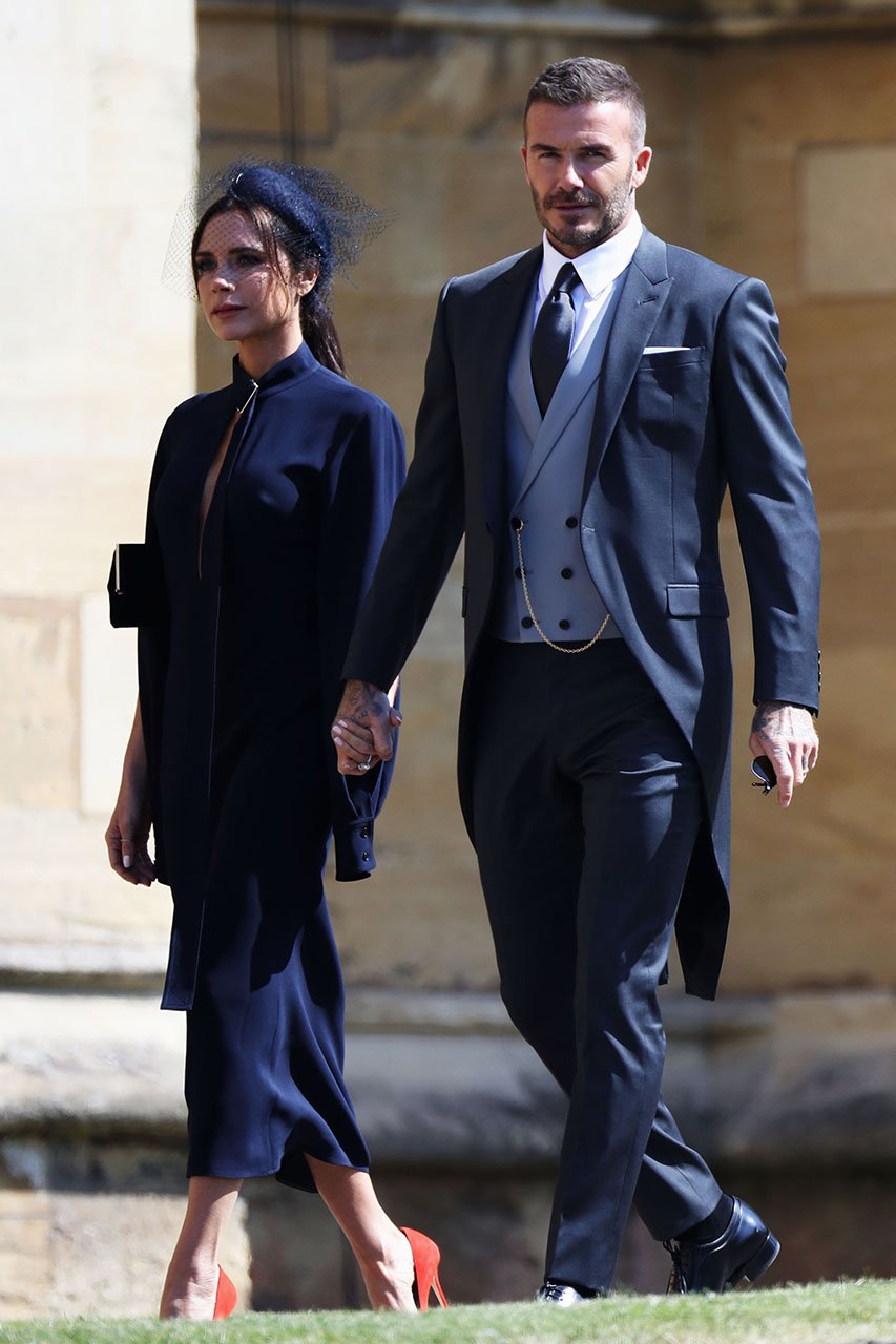Victoria Beckham in navy dress at Meghan Markle and Prince Harry's wedding
