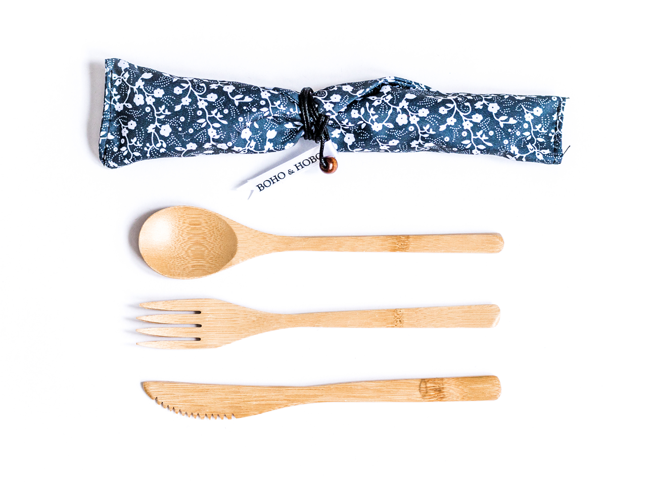 bamboo cutlery set with blue case