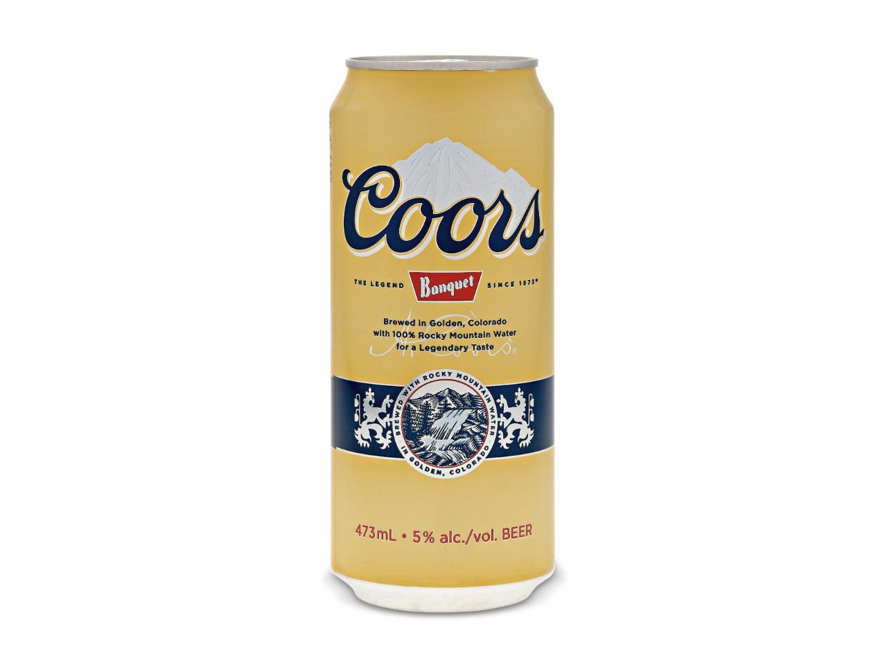 Coors Banquet beer in yellow can.