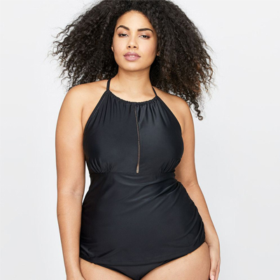 Black plus size Cactus Solid Tankini Top from Additionelle
