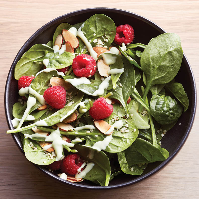Spinach salad with avocado dressing