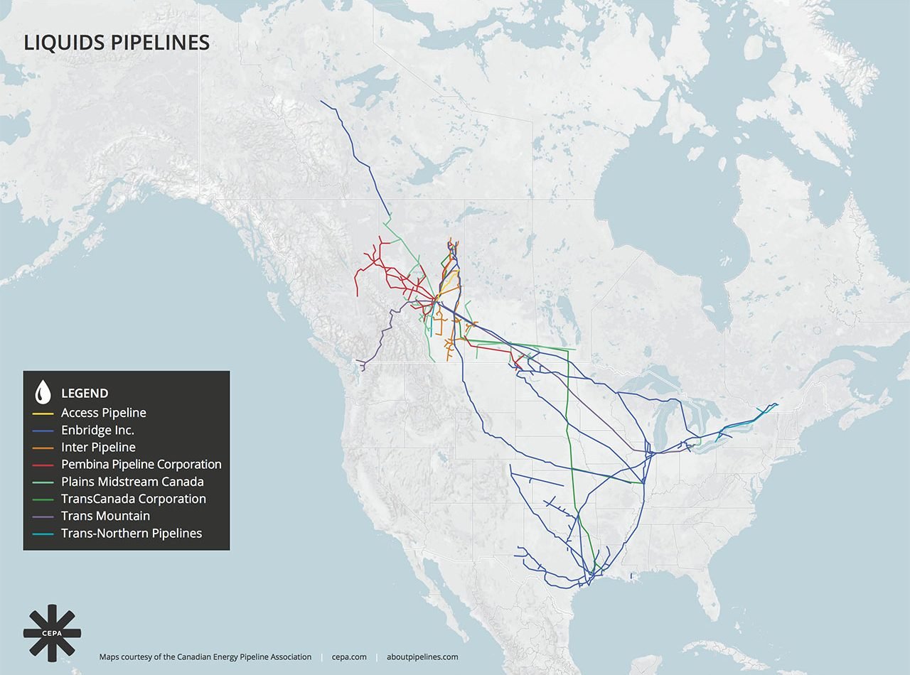 Everything you need to know about pipelines in Canada: CEPA map of its member's liquid pipelines