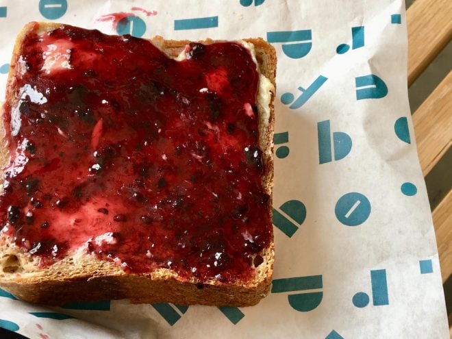 Toast with jam and butter made with fresh flour.