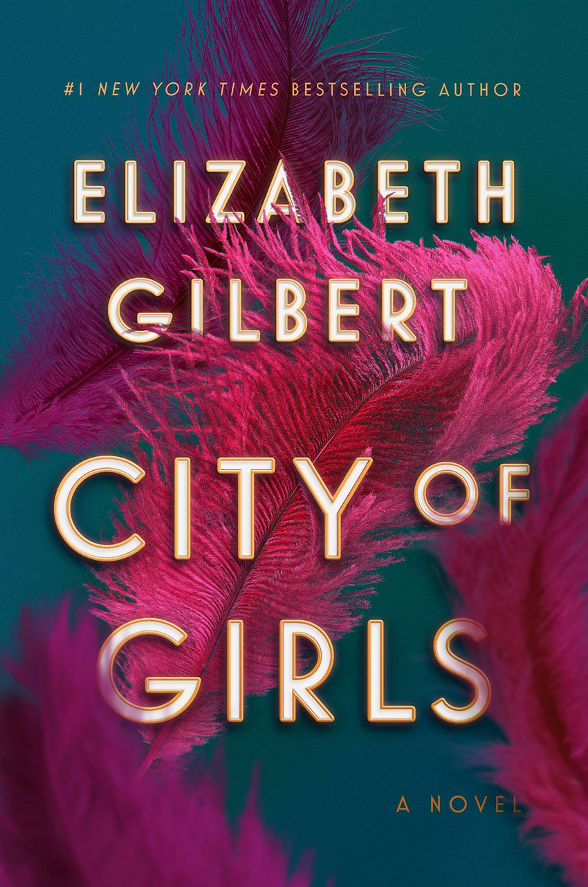 Best Books For Summer Reading 2019: City of Girls cover with purple feathers on teal background