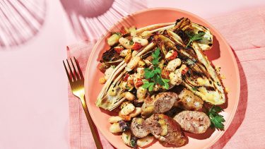 Endive and bean salad with grilled sausage
