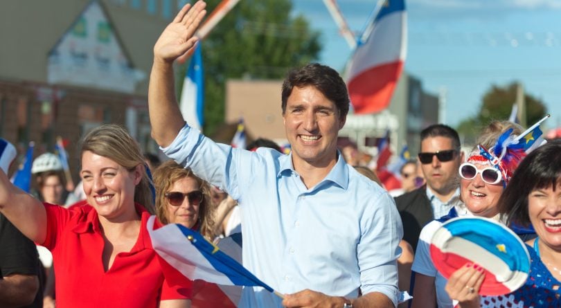 Trudeau attends the celebration of the National Acadian Day and World Acadian Congress in Dieppe, N.B., on Aug. 15, 2019. (