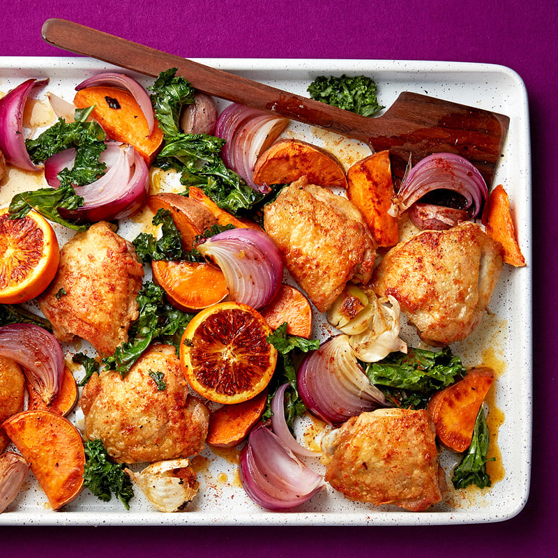 Sheet pan orange chicken with sweet potato