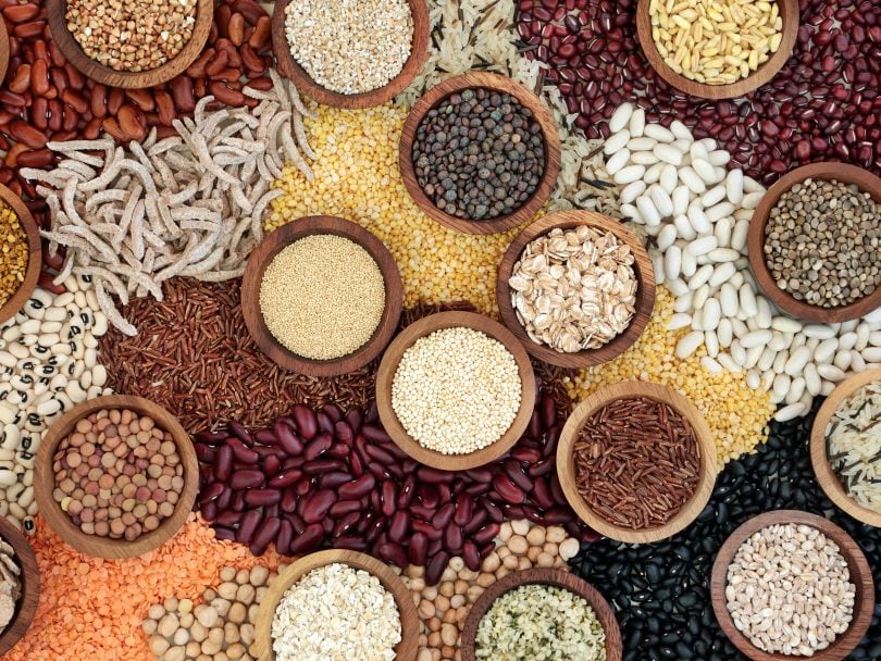 Dried pulses, grains, seeds and cereals.